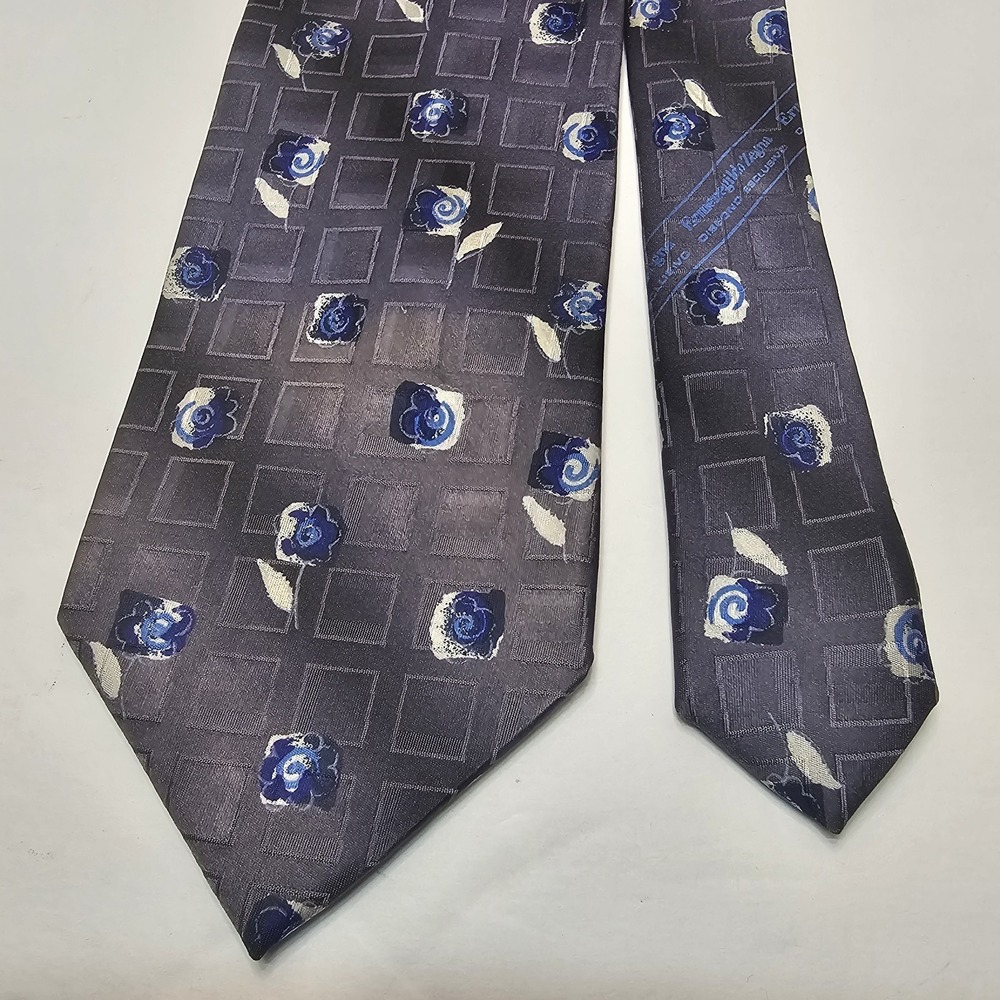 Ermenegildo Zegna Disegno Esclusivo Silk Tie Gray Blue Floral‎ Geometric Italy - Picture 4 of 6